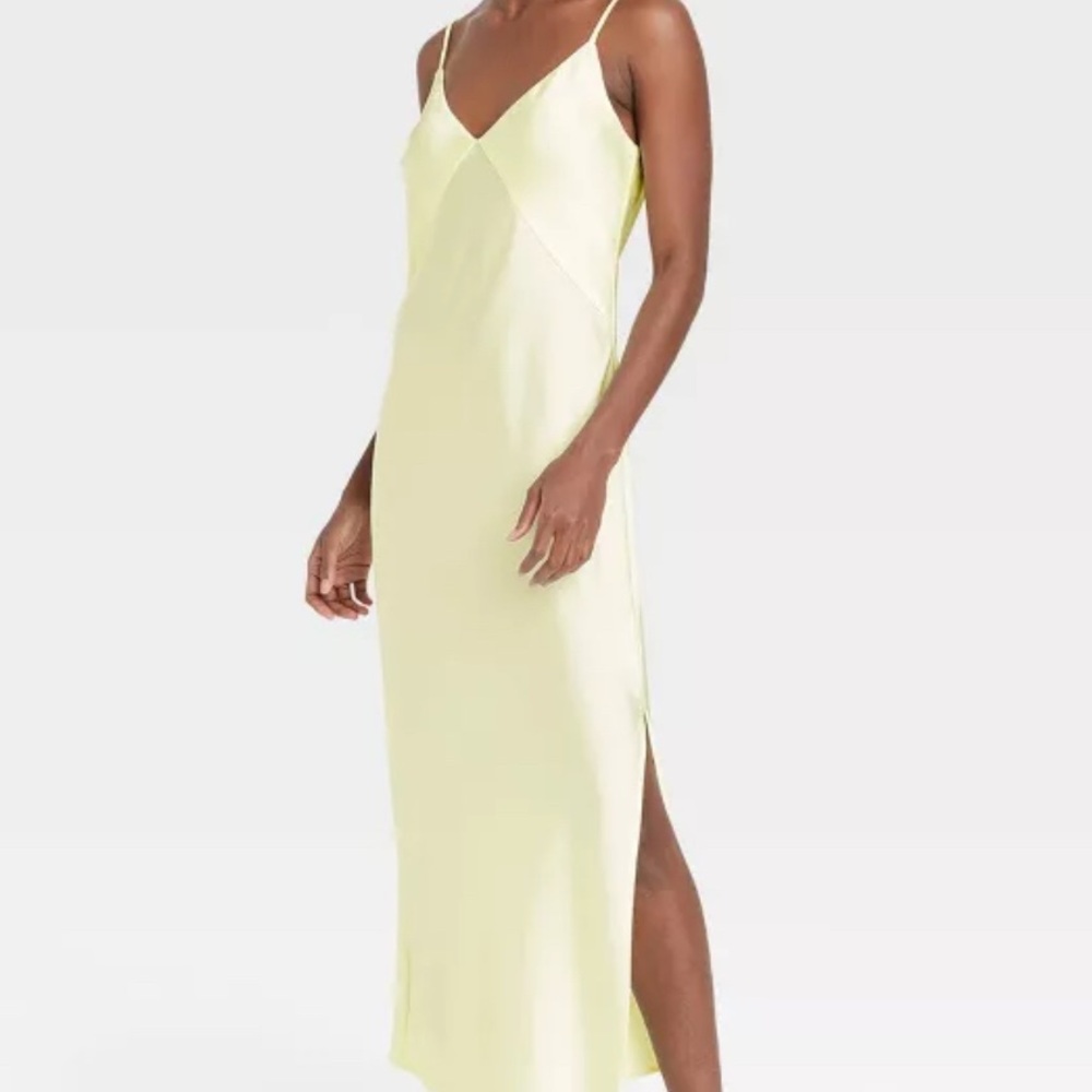 A New Day Light Yellow Satin Dress
